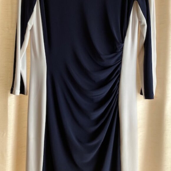 Ralph Lauren Color-block Navy and White Pull-on Ruched Dress, Size 8 - Picture 2 of 7